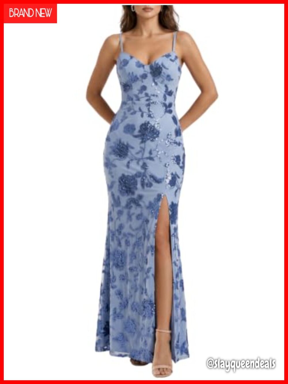 Sequin Maxi Prom Dress Spaghetti Strap Lace Up Mermaid Formal Evening Gown